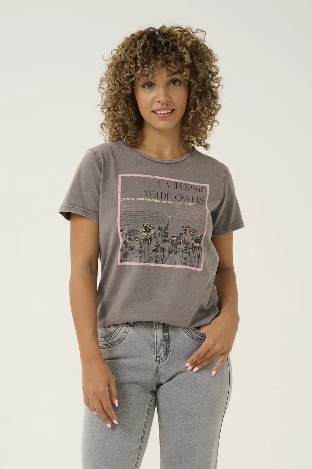 T-shirt Cream - 10613465-pink wildflowers