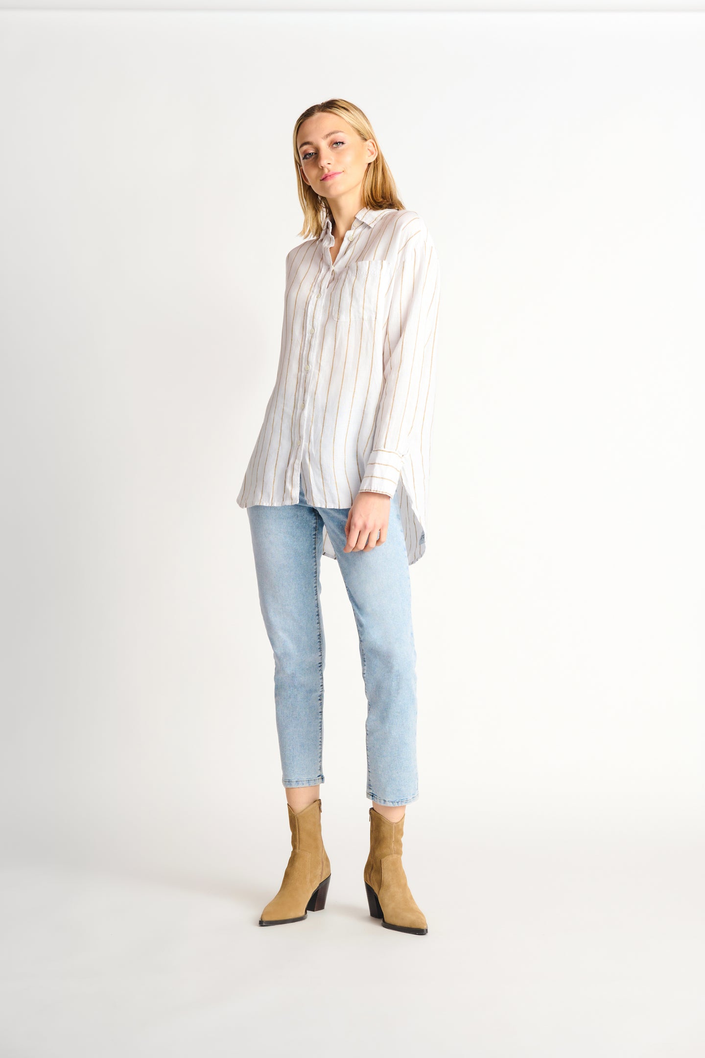 Chemise lin blanc/ rayé taupe Dex - 2223707 D