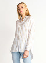 Charger l&#39;image dans la galerie, Chemise lin blanc/ rayé taupe Dex - 2223707 D
