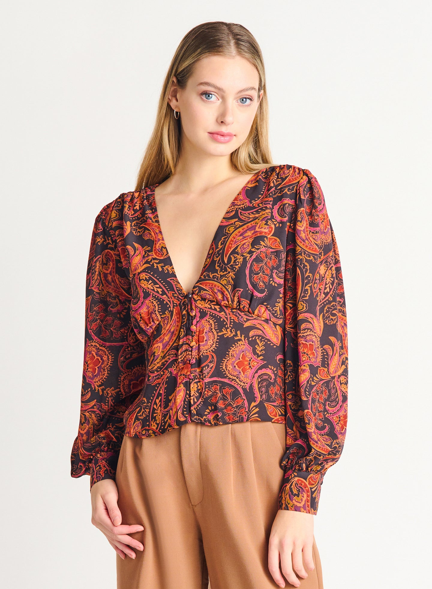 Blouse paisley orange/violet black tape - 2223708T- paisley orange/violet