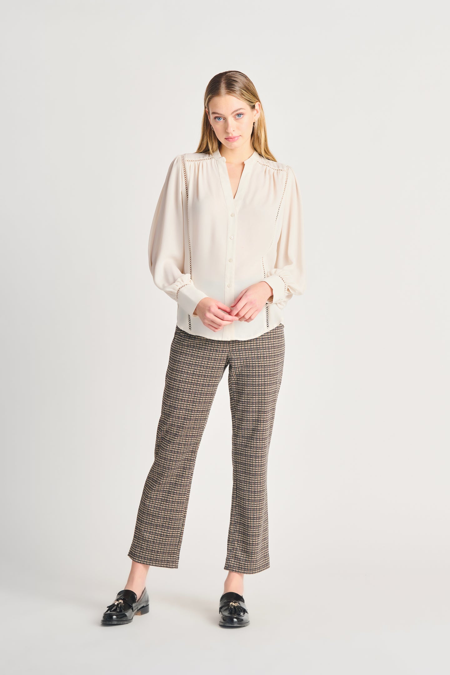 Blouse beige black tape - 2223718T- beige Clair