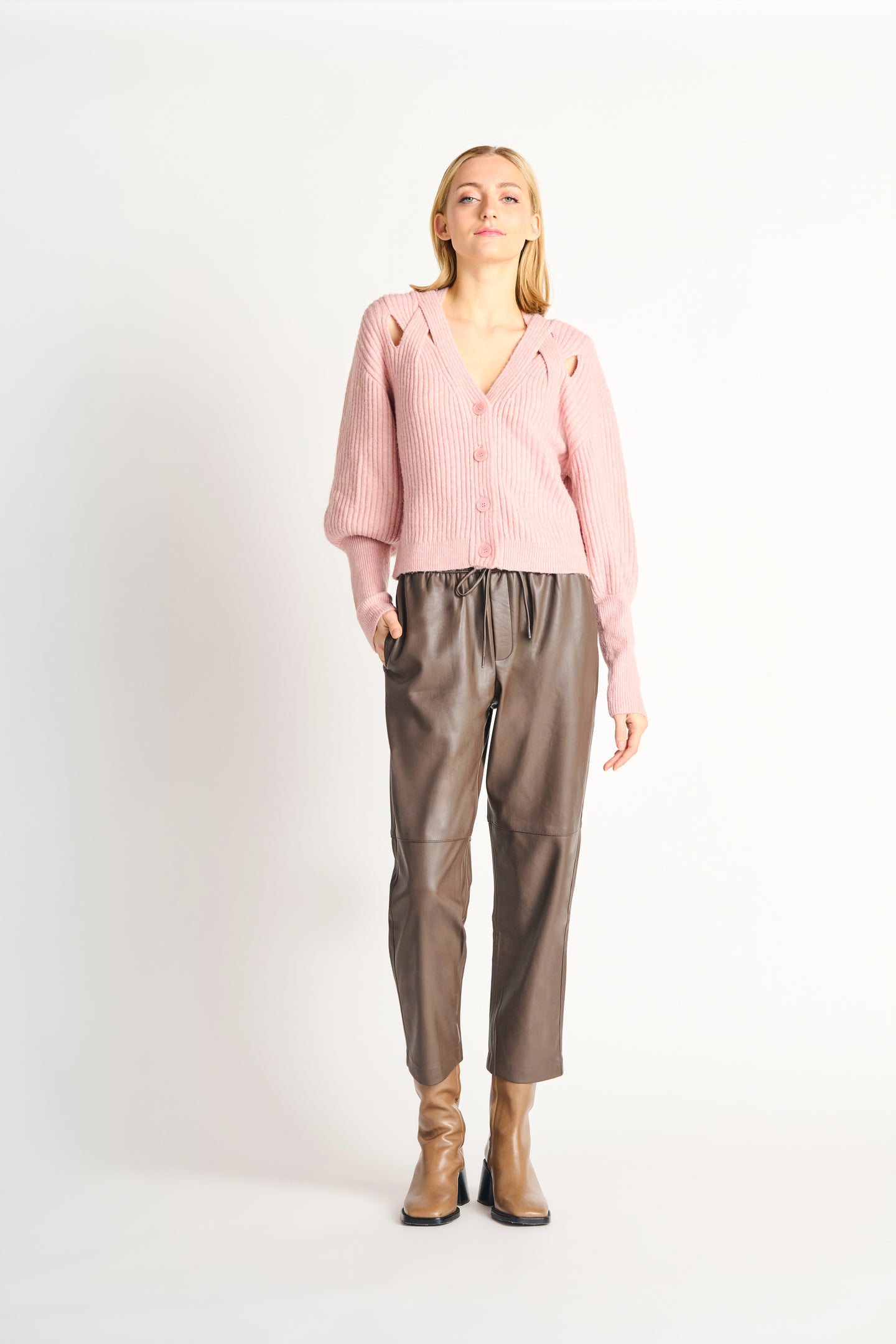 Cardigan tricot rose Dex - 2227071D- rose pastel