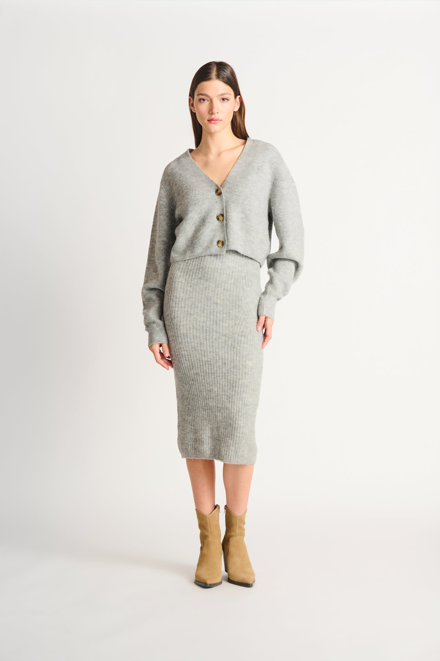Cardigan Tricot gris dex - 2227291D-melange gris clair