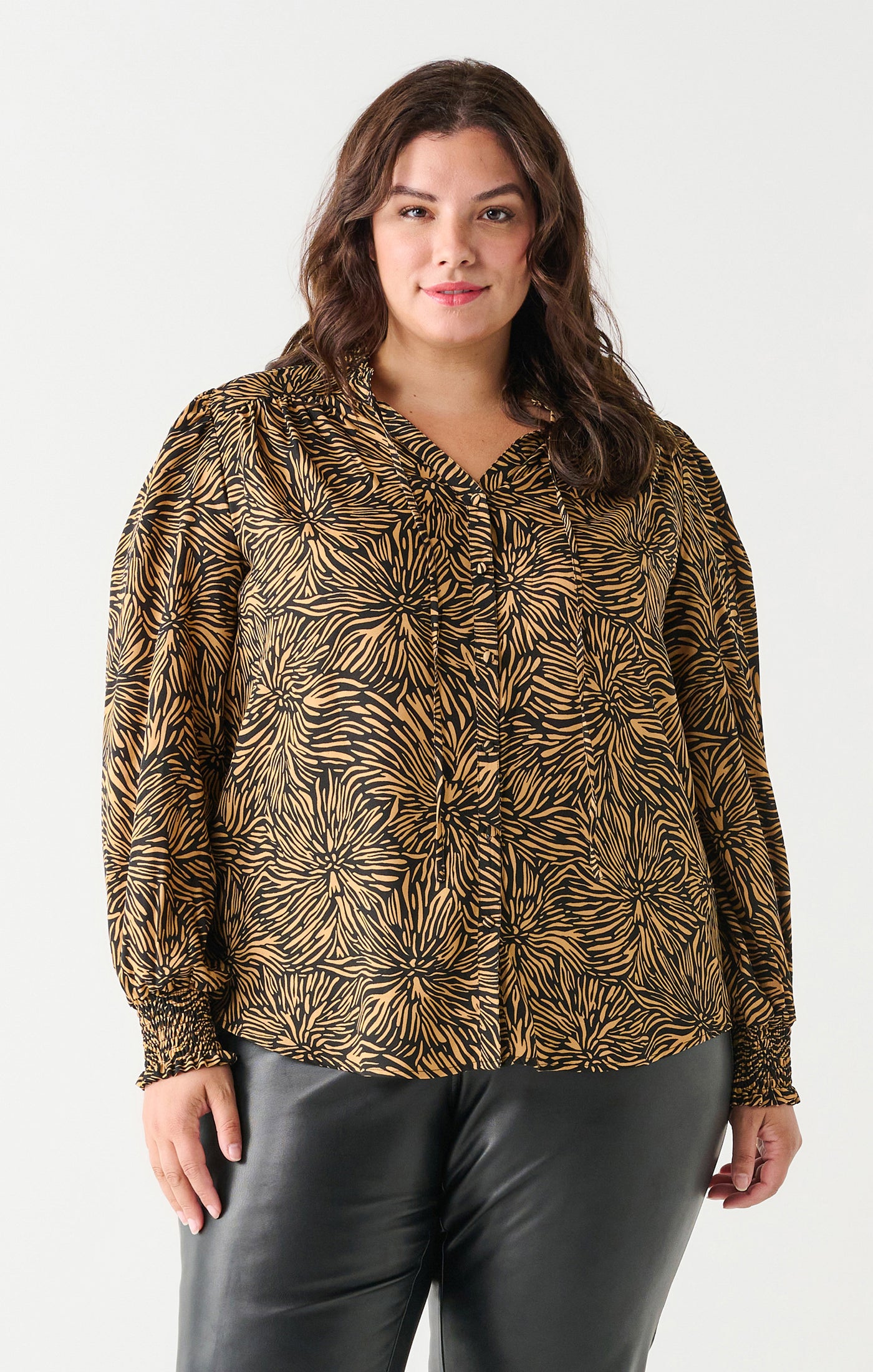 Blouse print noir/taupe Dex plus - 2273714DP-black/taupe