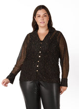 Charger l&#39;image dans la galerie, Blouse dentelle paillette or Dex plus - 2273733DP-glitter black lace
