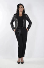 Charger l&#39;image dans la galerie, Pantalon noir ceinture cuirette Frank Lyman - 233919U
