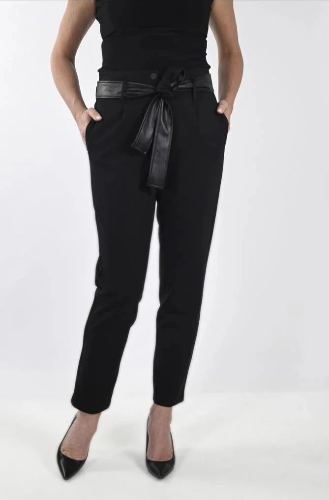 Pantalon noir ceinture cuirette Frank Lyman - 233919U
