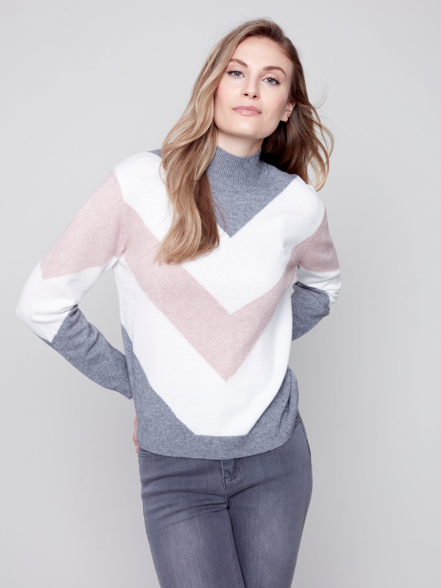 Tricot bloc couleur poudre Charlie b - C2518