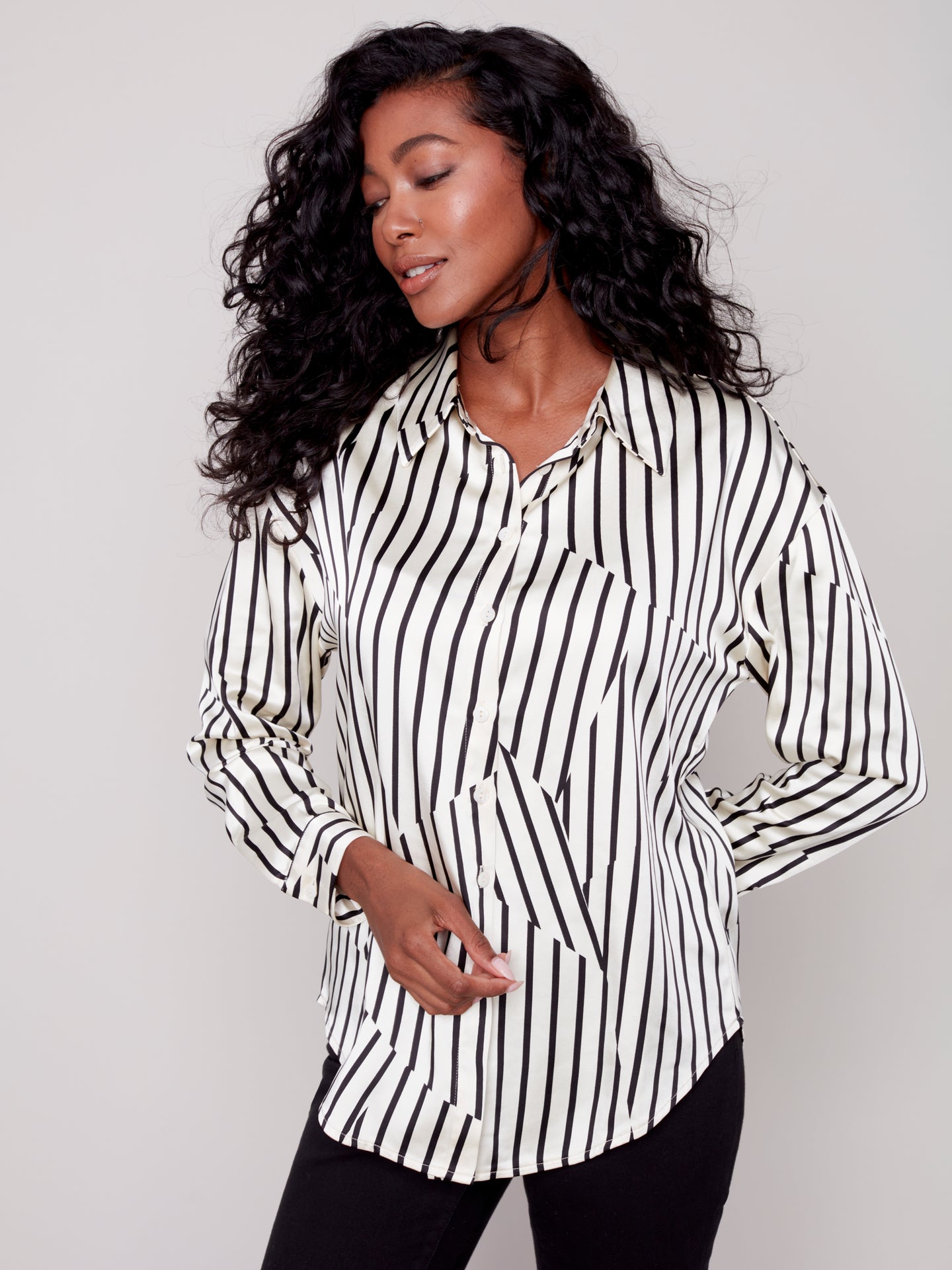 Chemise satin rayures charlie b - C4489P