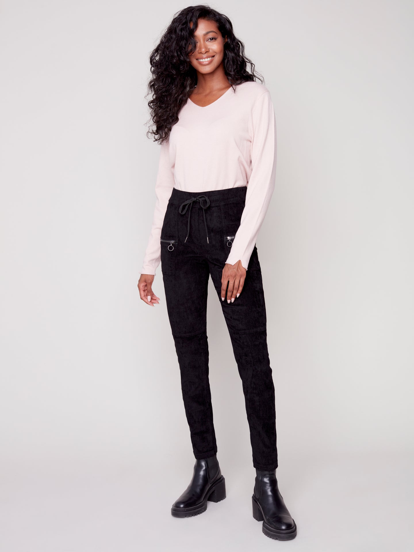 Pantalon noir velours côtelé charlie b - C5438
