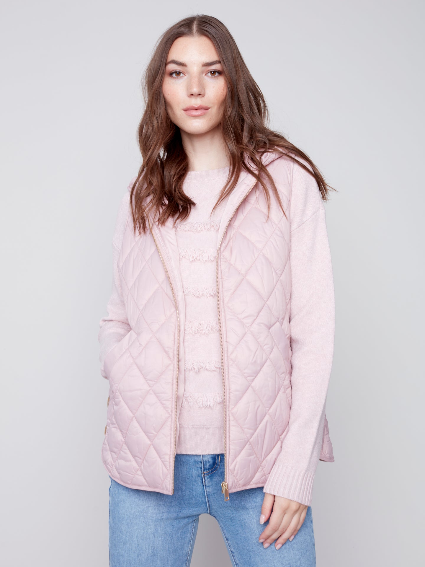 Doudoune rose poudre Charlie b - C6269