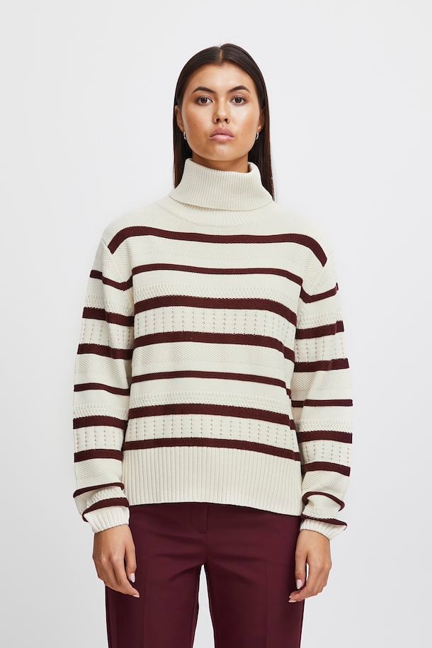 Tricot rayures burgendy ICHI - 20119762-birch