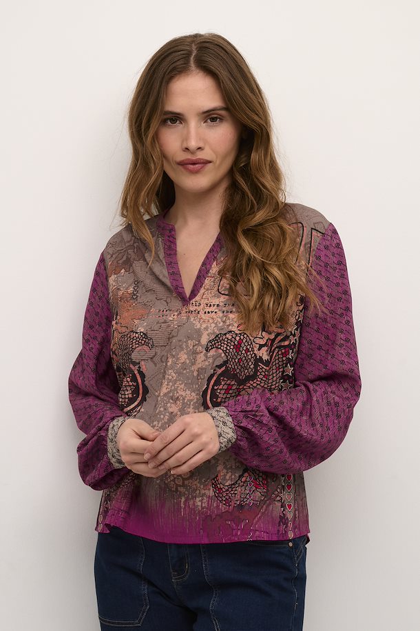 Blouse print pink dragon cream - 10611885