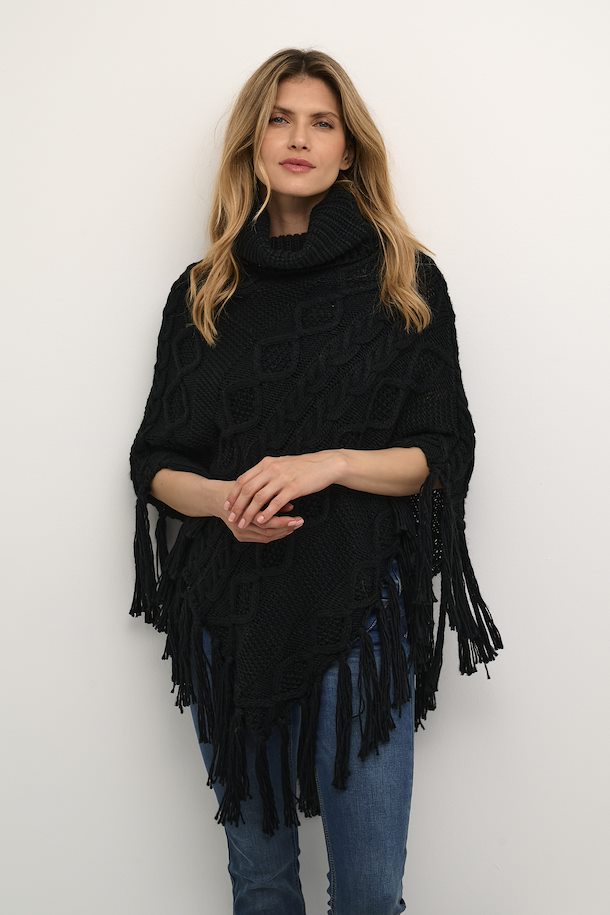 Poncho tricot Noir Cream - 10612087